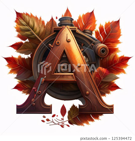 Graphic alphabet letters Mountain with letter A. Monochrome hand drawn illustration. 125394472