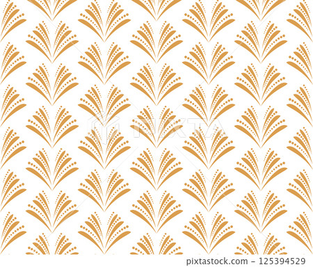 Flower geometric pattern. Seamless vector background. White and golden ornament Flower geometric pattern. Seamless vector background. White and golden ornament 125394529