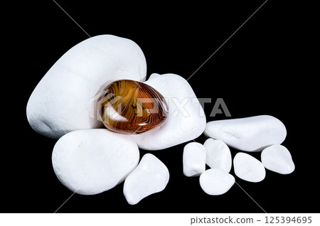 Polished Agate Stone Among White Pebbles 125394695