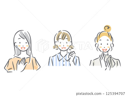 Happy female avatar set: simple and stylish watercolor illustrations 125394707