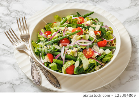 Green Bean Tomato Romaine lettuce Cheese Salad 125394809