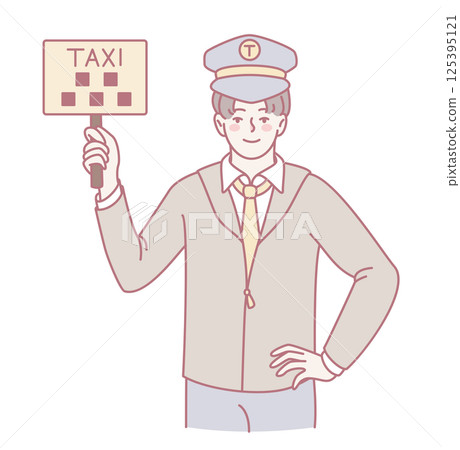 A taxi driver is seen holding a sign to assist and welcome waiting passengers at the curbside A taxi driver is seen holding a sign to assist and welcome waiting passengers at the curbside 125395121