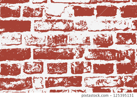 Brick wall grunge texture. Bricks grungy background. Aged brick wall pattern. Red brick wall illustration.	 125395131