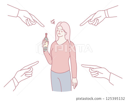 The concept of social pressure and judgment is vividly illustrated with a bottled drink The concept of social pressure and judgment is vividly illustrated with a bottled drink 125395132