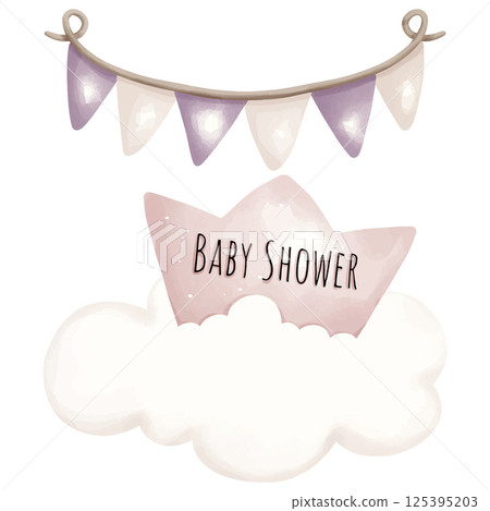 pink teddy bear with pink ribbon, cute baby shower clipart. 125395203