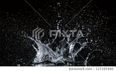可以用來表現碳酸飲料和寒冷的背景。黑色背景上的高清水花照片，捕捉水滴飛濺的瞬間。 125395446