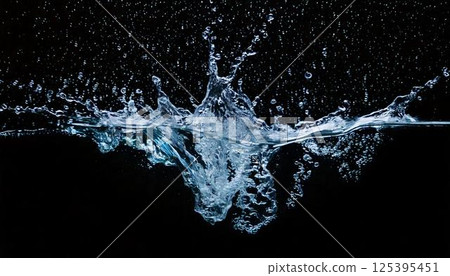 可以用來表現碳酸飲料和寒冷的背景。黑色背景上的高清水花照片，捕捉水滴飛濺的瞬間。 125395451