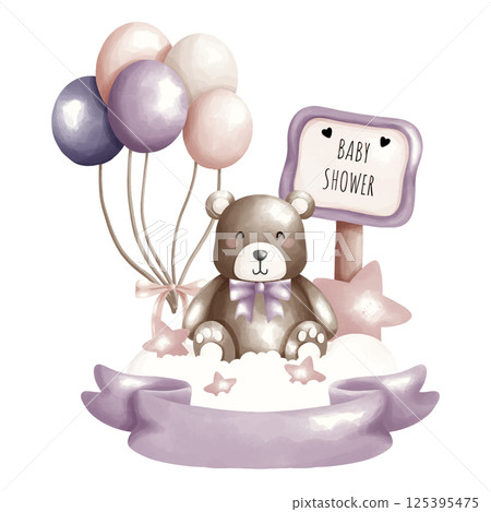 watercolor cute little baby, baby shower element, cute element watercolor cute little baby, baby shower element, cute element 125395475