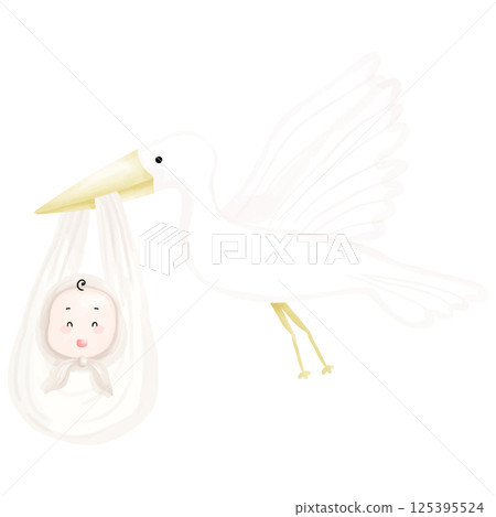 watercolor cute little baby, baby shower element, cute element 125395524