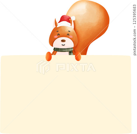 snowman with blank banner, animal text box, yellow frame 125395683