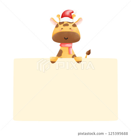 snowman with blank banner, animal text box, yellow frame 125395688