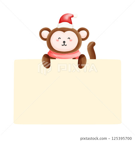 snowman with blank banner, animal text box, yellow frame 125395700