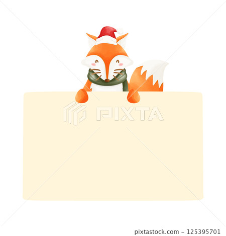 snowman with blank banner, animal text box, yellow frame 125395701
