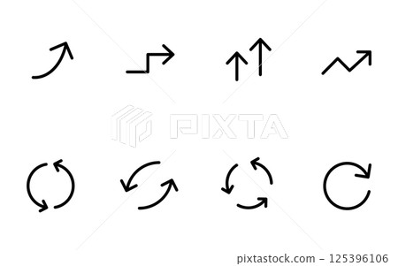 一組黑白、增長和重複的可愛簡單箭頭圖標 一組黑白、增長和重複的可愛簡單箭頭圖標 125396106