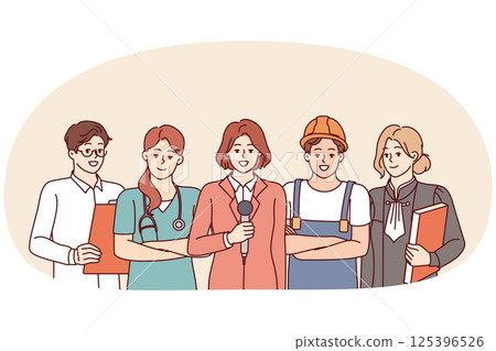 People diverse professions are smiling standing in service uniforms and posing for labor day poster 125396526