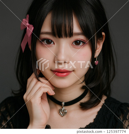 A close-up of a woman wearing subculture/landmine fashion and makeup 125397774