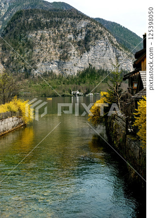 Hallstatt Austria. Alpine Lake Village with Mountain Backdrop 125398050