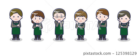 Various people set _ confused _ restaurant clerk Various people set _ confused _ restaurant clerk 125398129