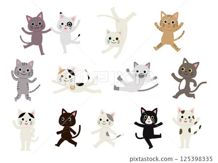A set of illustrations of various cats in various poses 125398335