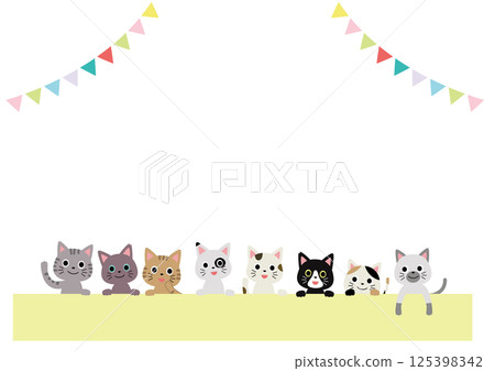 Garland frame with many cats peeking out, horizontal 125398342