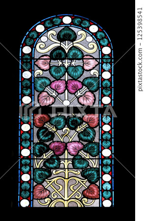 Stained glass window in Basilica Assumption of the Virgin Mary in Marija Bistrica, Croatia 125398541
