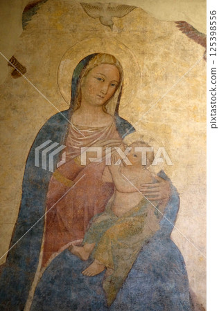 Madonna feeding the Child, by Pietro Nelli, Basilica di Santa Croce (Basilica of the Holy Cross) in Florence, Italy 125398556
