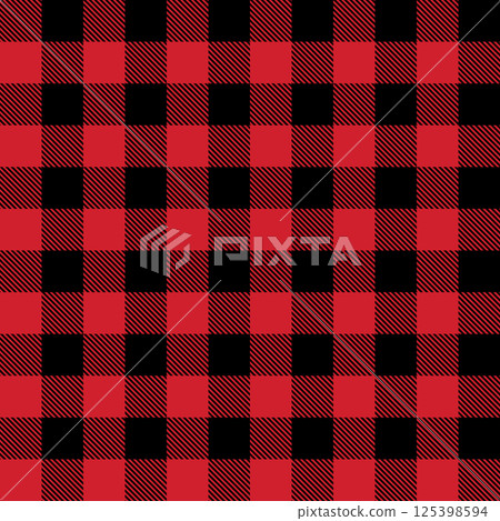 Red and black lumberjack buffalo plaid seamless vector pattern for graphic design and backgrounds Red and black lumberjack buffalo plaid seamless vector pattern for graphic design and backgrounds 125398594