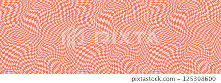 Orange and pink fun groovy distorted check seamless vector pattern, warped wavy checkered psychedelic background Orange and pink fun groovy distorted check seamless vector pattern, warped wavy checkered psychedelic background 125398600