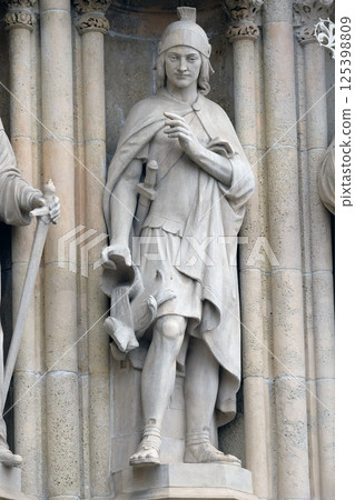 Statue of Saint Florian on the portal of the cathedral dedicated to the Assumption of Mary in Zagreb 125398809