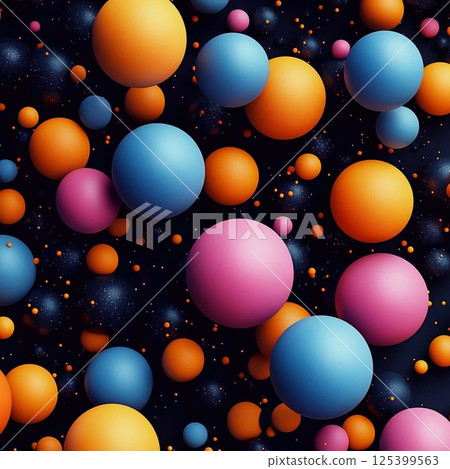Multicolor spheres in an endless cosmic space sparkling with tiny stars. Generative AI 125399563