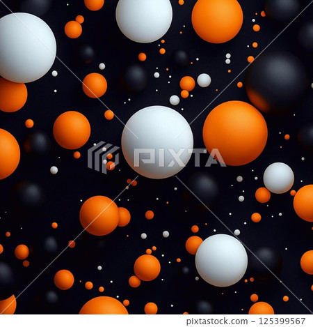Contrasting composition of white, black, and orange voluminous spheres on a uniform dark background. Generative AI Contrasting composition of white, black, and orange voluminous spheres on a uniform dark background. Generative AI 125399567