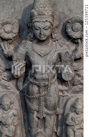 Composite image of Surya, from 10th century found in Basalt, Bihar now exposed in the Indian Museum in Kolkata West Bengal, India 125399711