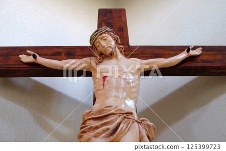 Crucifixion in Mother Teresa cathedral in Vau i Dejes, Albania 125399723