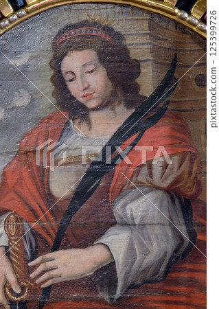 St. Barbara, a virgin and a martyr, a protector of miners and a good death, altarpiece in the Church of the Saint Barbara in Velika Mlaka, Croatia St. Barbara, a virgin and a martyr, a protector of miners and a good death, altarpiece in the Church of the Saint Barbara in Velika Mlaka, Croatia 125399726
