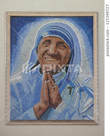 Mother Teresa mosaic in the Mother Teresa cathedral in Vau i Dejes, Albania Mother Teresa mosaic in the Mother Teresa cathedral in Vau i Dejes, Albania 125399727