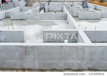 Foundation construction site of housing Foundation construction site of housing 125400042