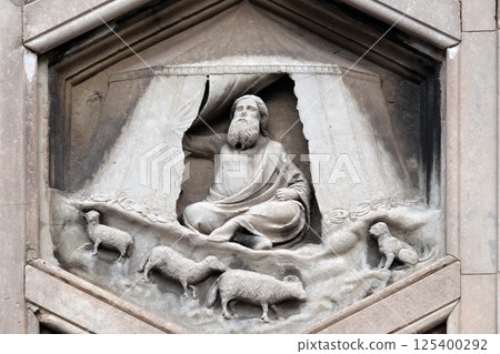 Jabal by Nino Pisano, 1334-36., Relief on Giotto Campanile of Cattedrale di Santa Maria del Fiore (Cathedral of Saint Mary of the Flower), Florence, Italy Jabal by Nino Pisano, 1334-36., Relief on Giotto Campanile of Cattedrale di Santa Maria del Fiore (Cathedral of Saint Mary of the Flower), Florence, Italy 125400292