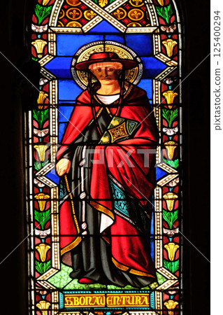 Saint Bonaventura, stained glass window in the Basilica di Santa Croce (Basilica of the Holy Cross) - famous Franciscan church in Florence, Italy Saint Bonaventura, stained glass window in the Basilica di Santa Croce (Basilica of the Holy Cross) - famous Franciscan church in Florence, Italy 125400294