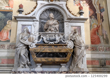 Tomb of Galileo Galilei by Giulio Foggini, Basilica of Santa Croce (Basilica of the Holy Cross) in Florence, Italy. 125400299