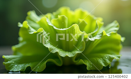 Fresh Green Lettuce Head With Water Droplets Fresh Green Lettuce Head With Water Droplets 125400402
