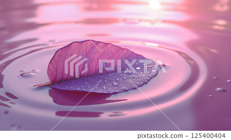 Leaf Droplets in Ethereal Pink Rippling Water Leaf Droplets in Ethereal Pink Rippling Water 125400404