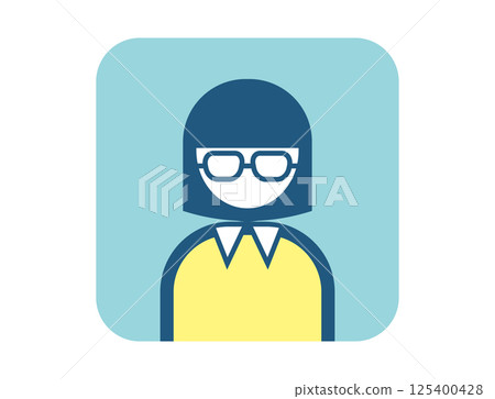 一個方形的、簡單的、彩色的、戴著眼鏡的人的插圖圖標 125400428