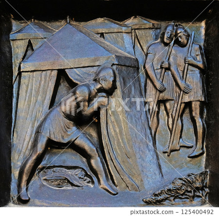 Thou shalt not steal - Achan's theft, relief on the door of the Grossmunster ("great minster") church in Zurich, Switzerland 125400492