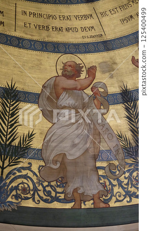 Saint John, the dome painted by Charles Joseph Lameire, St Francis Xavier's Church in Paris, France 125400499