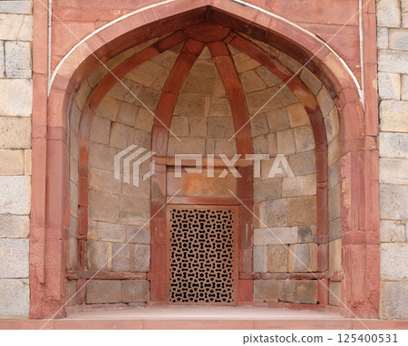 Architecture detail inside the Humayun's Tomb, built by Hamida Banu Begun in 1565-72, Delhi, India  125400531