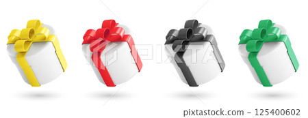 Round gift box mockups set isolated on white 125400602