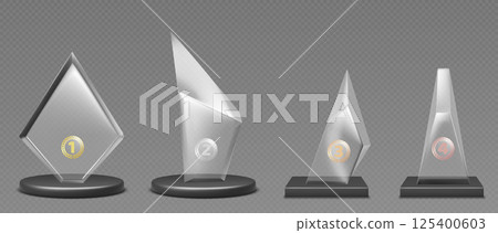 Glass trophy awards set with laurel wreaths 125400603