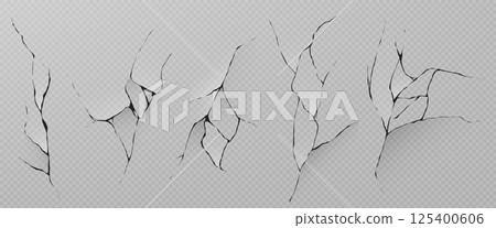 Earthquake cracks set on transparent background 125400606