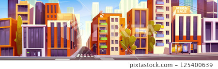 City crossroad with buildings and road 125400639