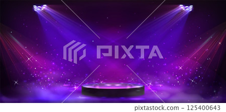 Purple stage with spotlights 125400643